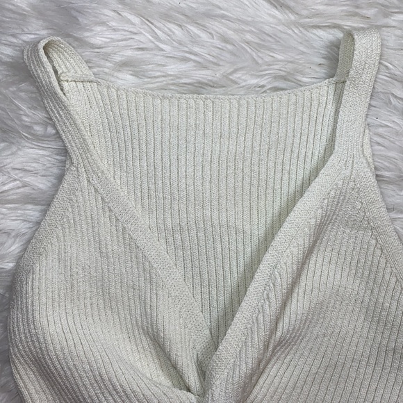 Cream Ribbed Knit Twist Front Tank - Picture 2 of 11